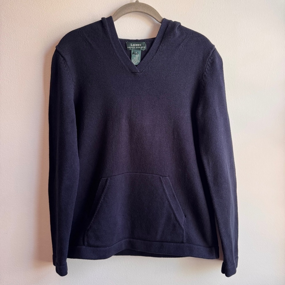 Lauren Ralph Lauren Womens Blue Hooded 100% Cotton Sweater Size Small